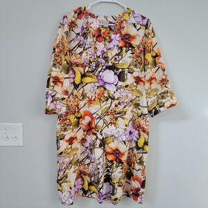NWOT Chico's Linen Floral Shift Dress Women's Size 8-10 Resortwear Luxury